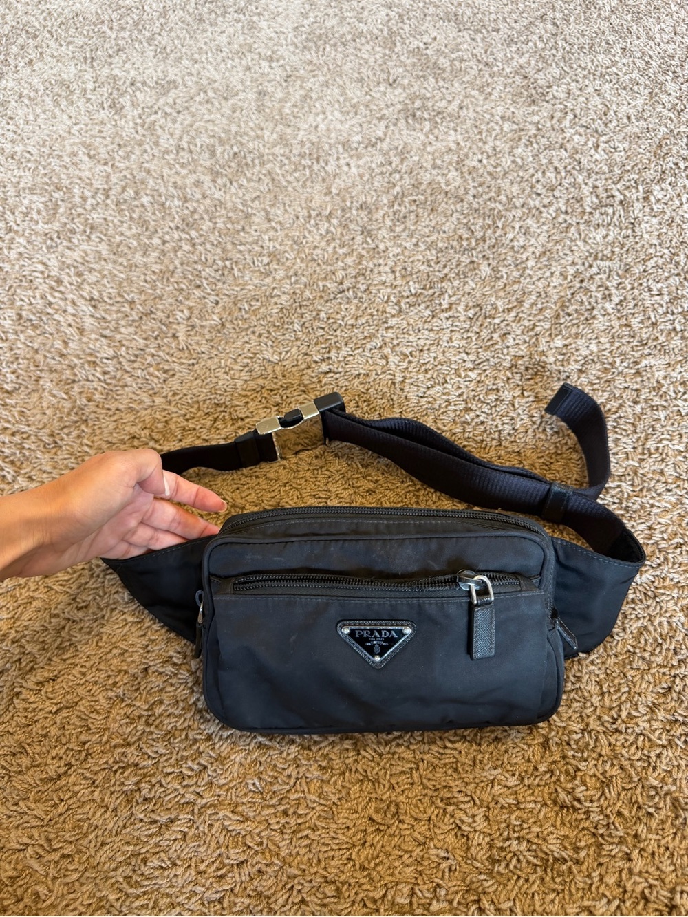 Prada Black Nylon Belt Bag with Triangle Logo